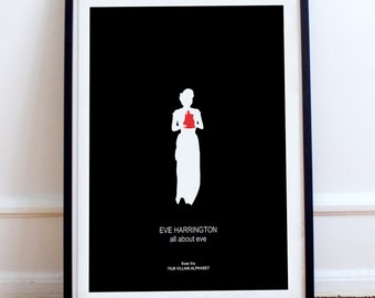 All About Eve, EVE HARRINGTON Vintage Movie Poster, Anne Baxter, Bette Davis, Old Hollywood, Minimalist movie poster, Fasten your seatbelts