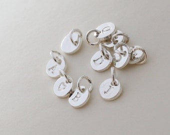 6mm initial Charm, silver Letter charms, Initial Round Disc, Can Add to necklace or Bracelet, Personalized Initial Charm