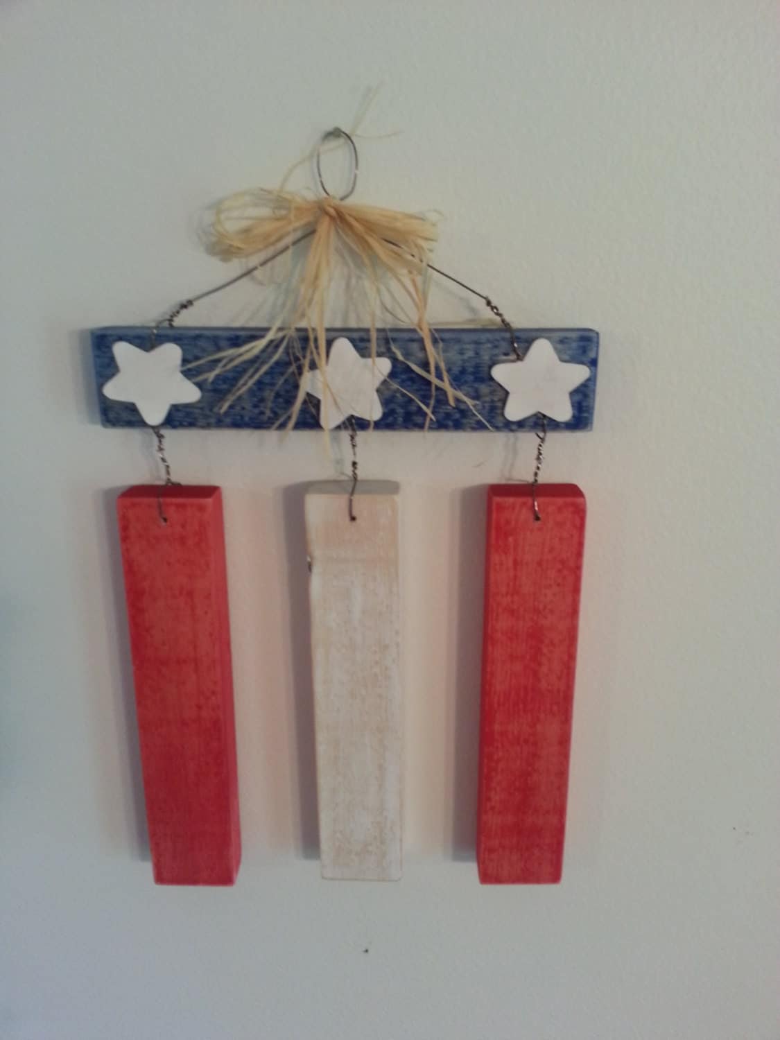 Wood Wind Chime Rustic American Flag Handmade Wall Mounted Hanging Sign Wood Wind Chimes