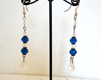Amazing Royal Blue Swarovski Crystals Teardrops Handmade Earrings