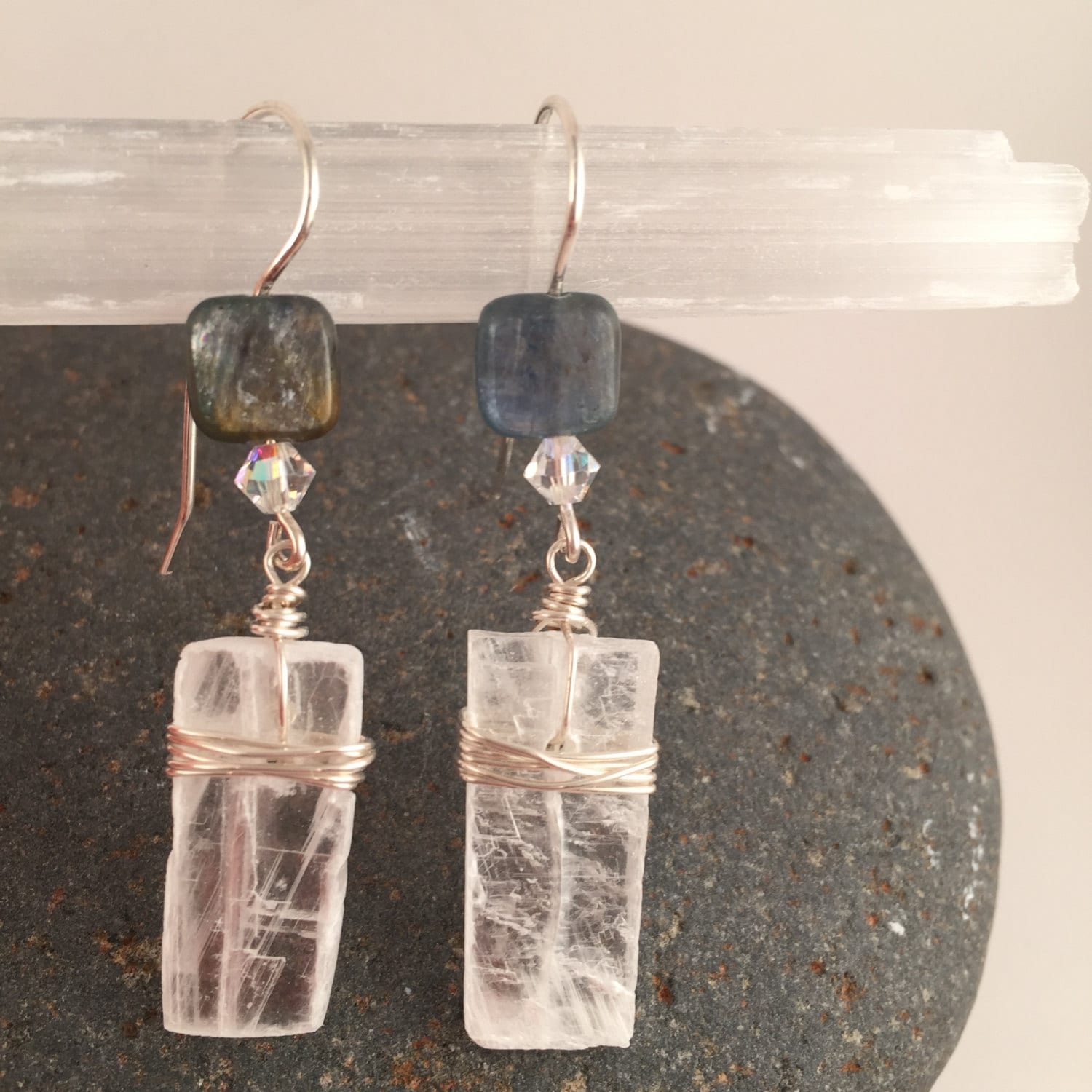 Kyanite & Selenite Earrings by SeleniteGypsy on Etsy