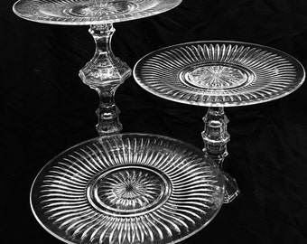 3 Clear Glass Cake Stands/Wedding/Wedding Cupcake Plate/Wedding Cake Pedestal