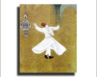 Original Painting Whirling Dervish Sufi Dance By AEDesignHouse