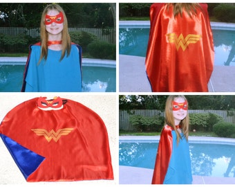 Wonder Woman Cape and Mask - Kids Superhero Costume. Great for Child Toddler Birthday Party Outfit. Personalized Name available.