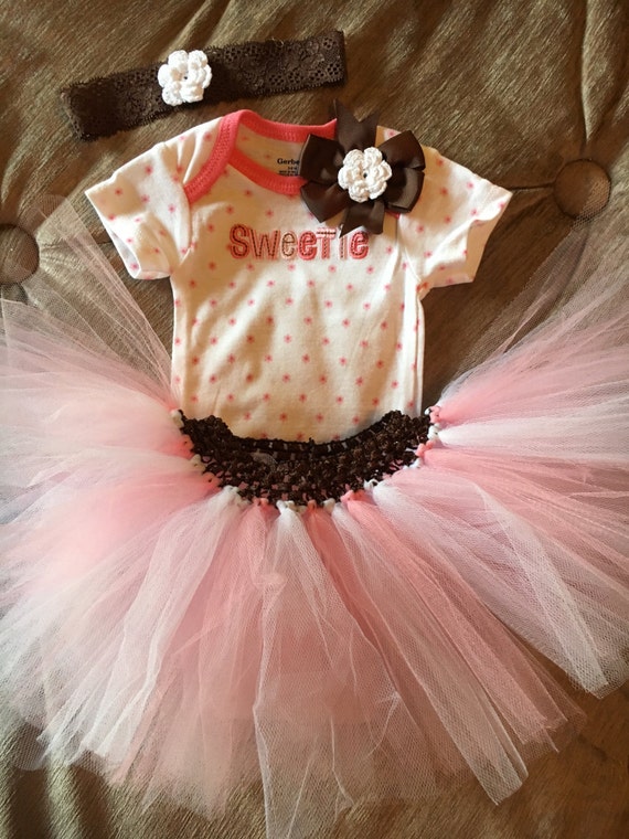 Items similar to Baby Girl Tutu Outfit 36 months pink, brown and