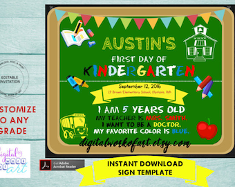 First Day of School Chalkboard Sign Template, Back to School Sign, 1st Grade, Any Grade Printable, Digital Instant Download, Poster Photo