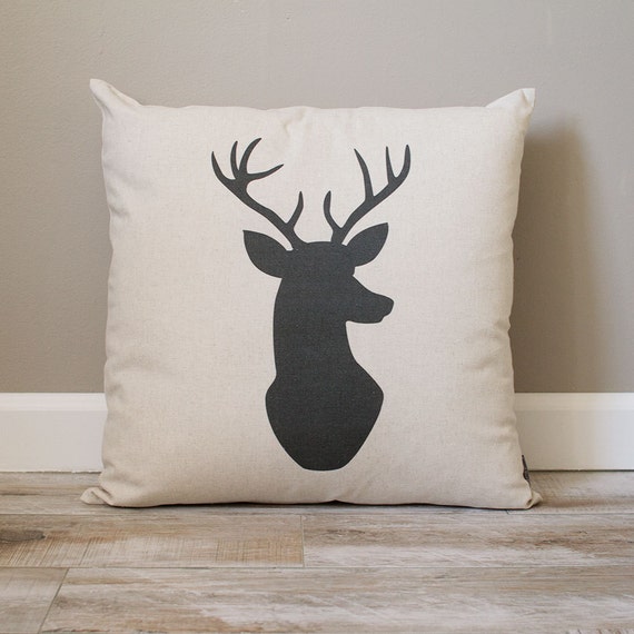 Deer Head Pillow Rustic Pillow Black Deer Head Pillow