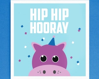 Funny Hippo Birthday Card Matchbox/ Cute Hippo Card Small Tiny