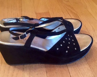 wonderful vintage cordani black suede platform shoes sandals