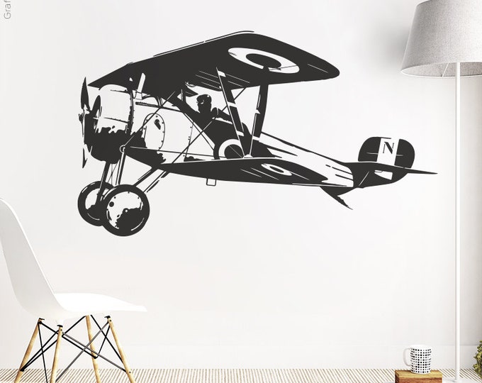 Airplane biplane - wall decals wall sticker wall sticker mural stickers wall stickers tattoo sticker interior design motif w601