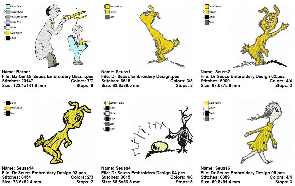 Package 20 Dr Seuss Embroidery Designs