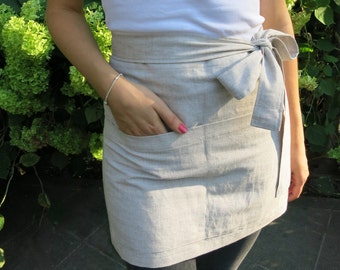 Linen Half Apron in many colours , Cafe Apron, Linen Apron, Chef, Cafe, Wrap Apron