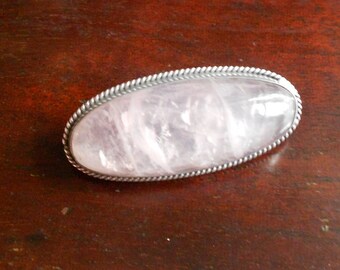 Vintage Rose Quartz Brooch in Sterling Silver setting, early 20th Century