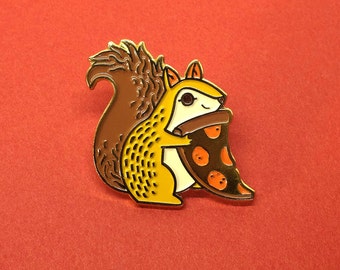 Trash Squirrel Pizza Enamel Lapel Pin Badge // Artist Series pin by Teagan White // Gold Plated Cheese Pepperoni Squirrel Gift Forest