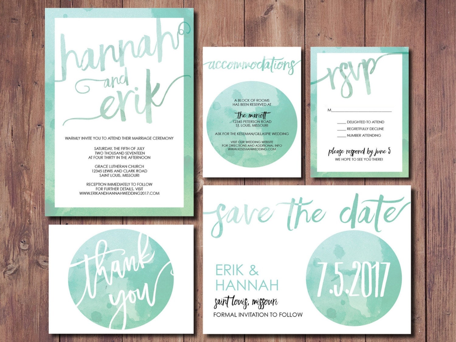 Mint Wedding Invitation Set Mint Green Wedding Invitation