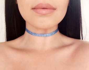 Denim Choker Jean Choker Denim Necklace Ribbon Choker Trendy Chokers Chokers for women Choker Necklace Chocker Necklace Blue Choker