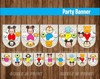 Tsum Tsum Party Banner, Printable Tsum Tsum Birthday Banner, Tsum Tsum Banner instant download