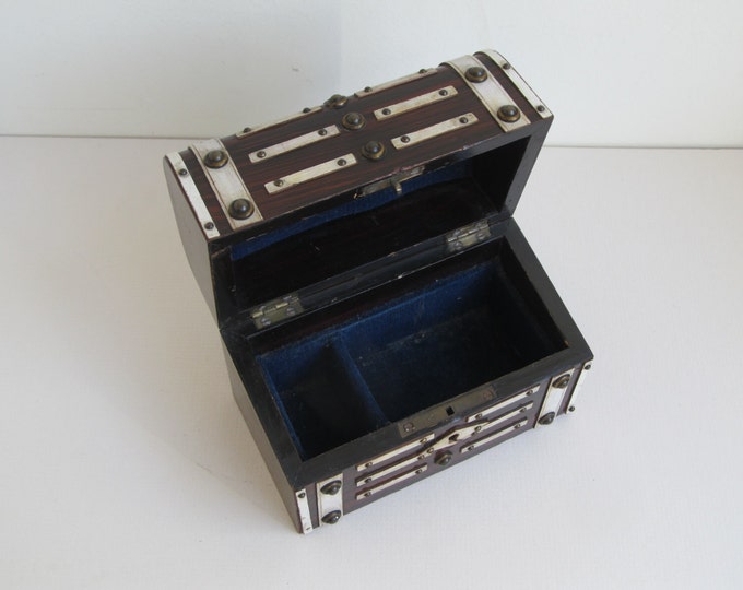 Antique watch box, jewellery box, trinket box, vanity case, coromandel and stud work wooden box, rustic home decor, Christmas gift idea