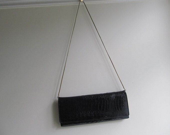 vintage black purse, faux leather shoulder bag, winter fashion statement, clutch evening bag