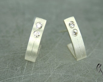 Earrings Silver 925 / - with cubic zirconia, narrow strip, stroke-Matt