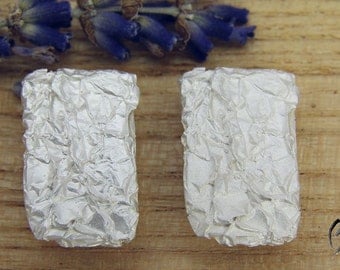 Earrings Silver 925 /-, wrinkled, rectangle