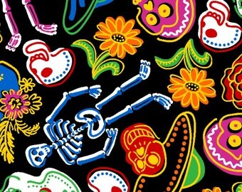 Day of the dead Anti-Pill Fleece fabric by the yard /David Textiles/Free shipping available/halloween fabric/skull fabric
