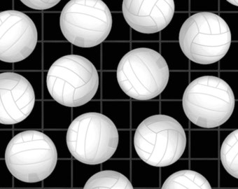 Volleyball Anti-Pill Fleece Fabric (black) by the yard/sports fleece fabric /David Textiles/Free shipping available