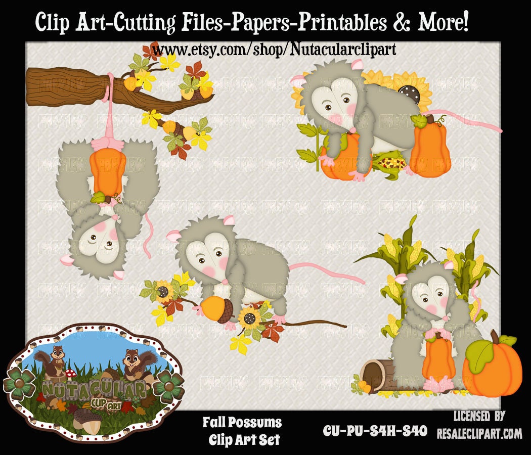 Fall Possums Clip Art - Commercial Use Clip Art - Scrapbooking Card