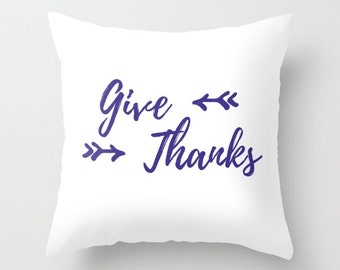 Give Thanks, Pillow Cover, White and Purple, Thanksgiving Decor, Home Decorations, Throw Pillows, Custom Pillow, November Holiday, Seasonal