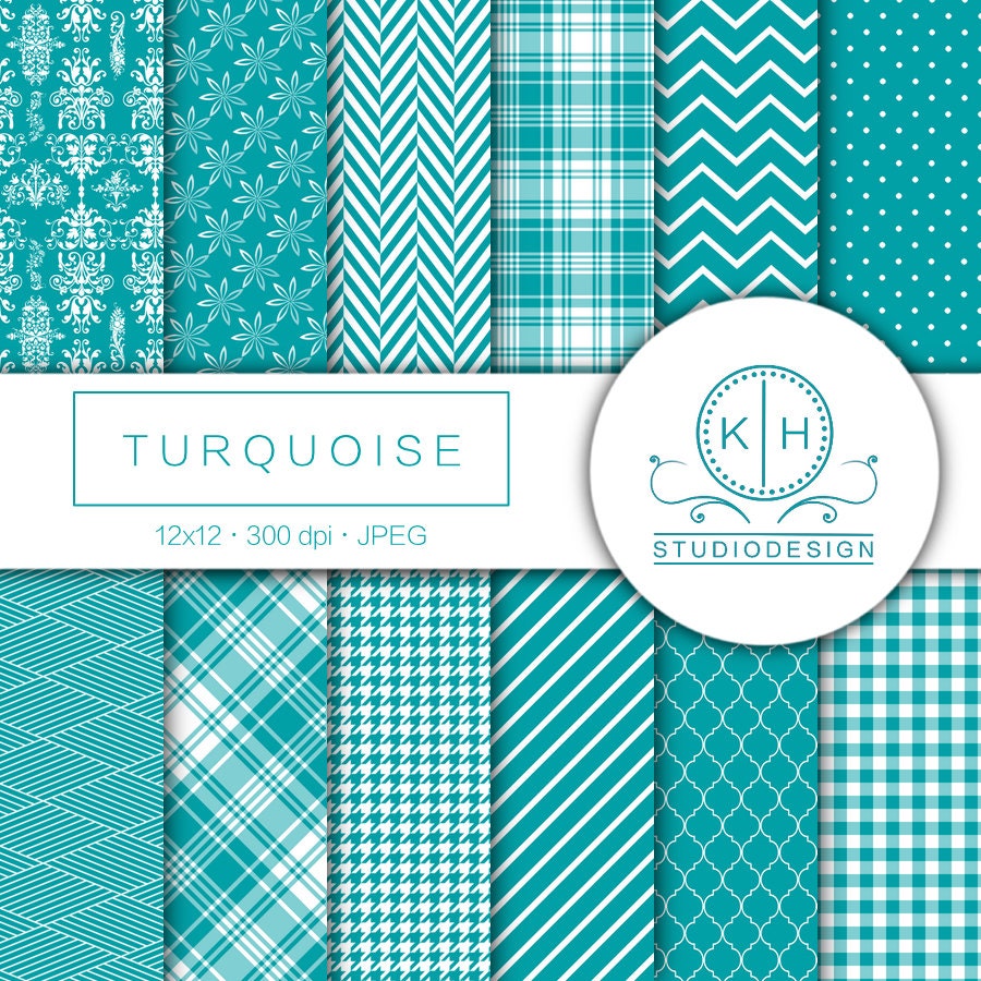 Turquoise Digital Paper, Turquoise Scrapbooking paper, Plaid Background ...