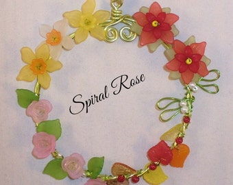 Four seasons wire and flower suncatcher / window hanger