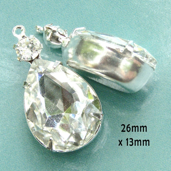 crystal framed glass pendant jewels in silver or brass settings