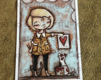 New! STUDIO DUDA ART mini print/frameable greeting card on velvety bright paper -Work of Heart- 5x7 print