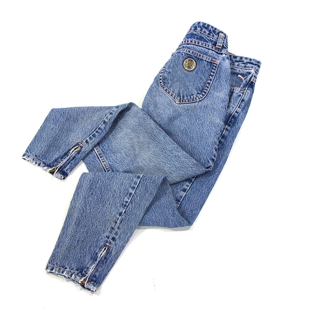 80s Acid Wash Jeans / Vintage Peg Leg High Waist Ankle Length