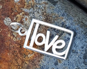 Sterling Silver Guam Word Charm Pendant - 1 Inch Wide, Antique Finish