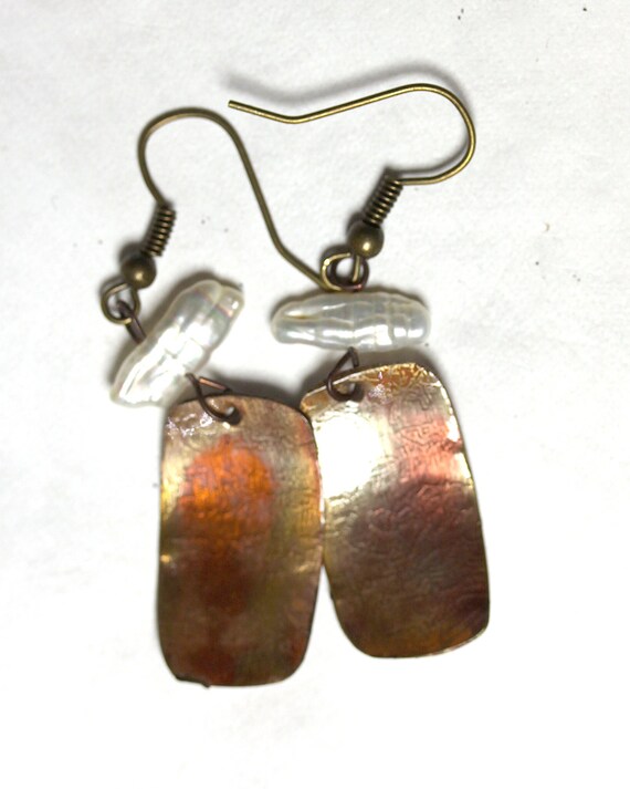 RESERVED for Karen Fox Etched Iridized Textured Copper & pearl