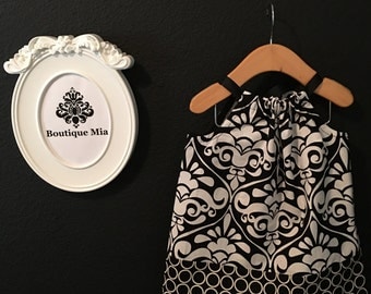 READY to MAIL - Pillowcase Dress or Top - Damask - Will fit Size 6-12 month up to 2T - by Boutique Mia