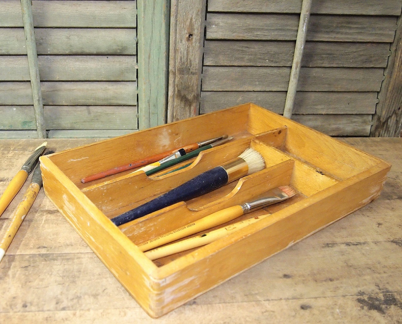 Shipping Vintage Wooden Silverware Box or Tool Box by RuffByMargo