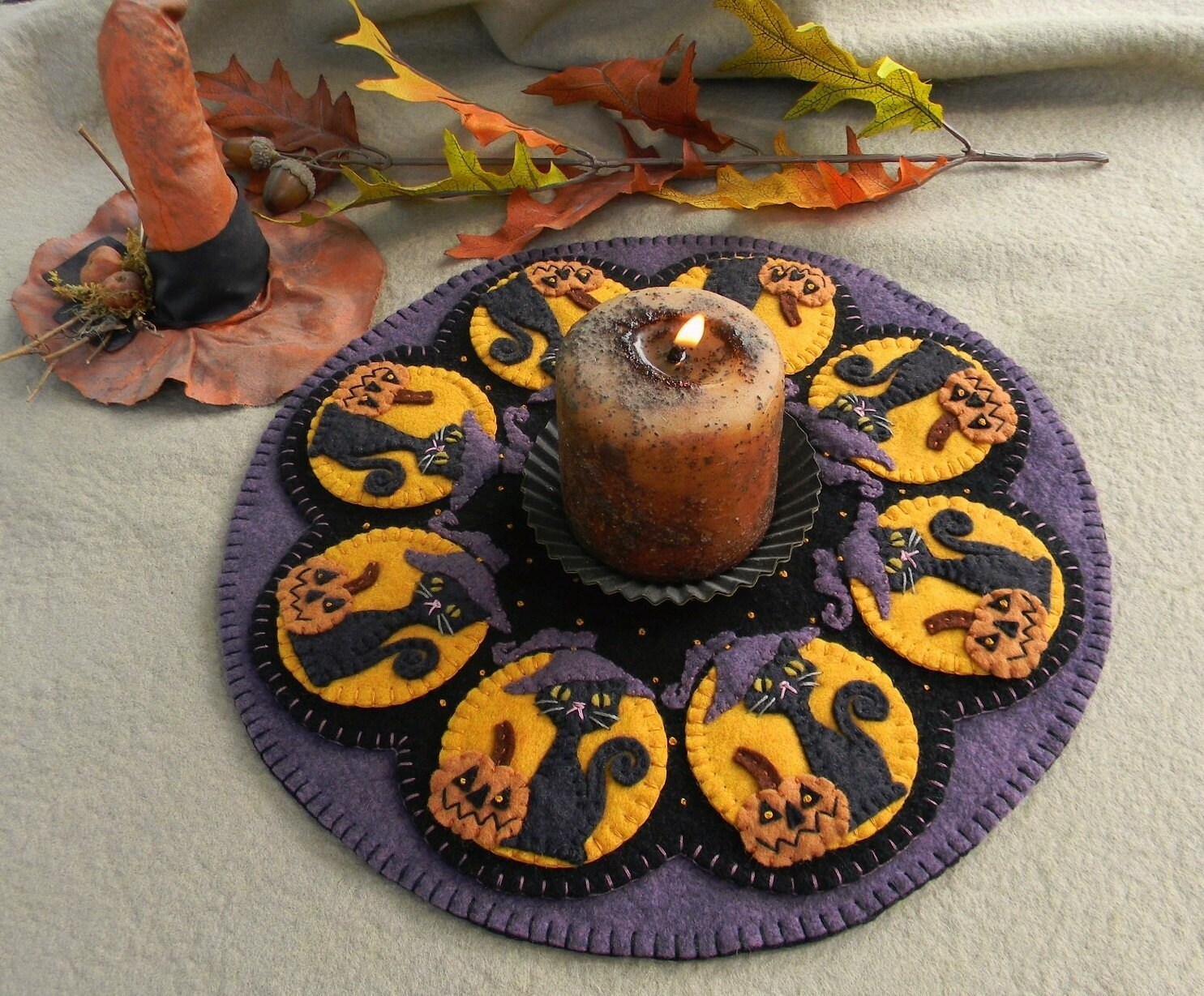 Candle Mat Kit Penny Rug Kit Wool Felt Kit Halloween Candle