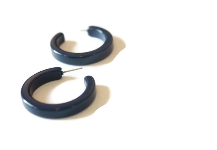 Navy Blue Hoops Blue Hoop Earrings dark blue lucite by Leetie