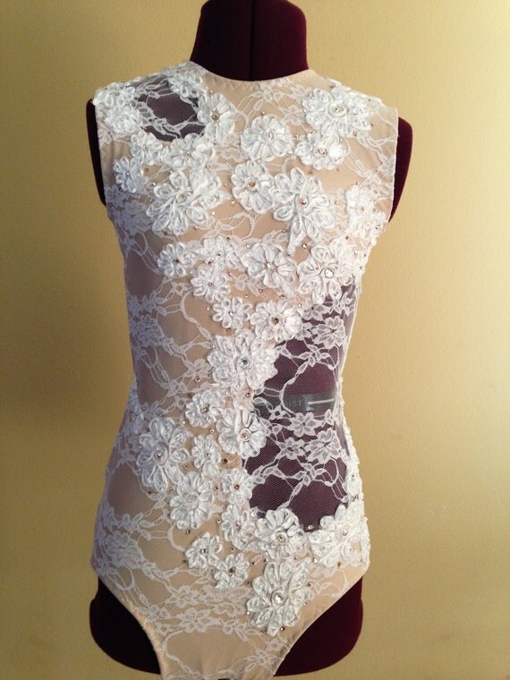 Custom White Lace Overlay Cut Out Leotard with by Lyndsayleila