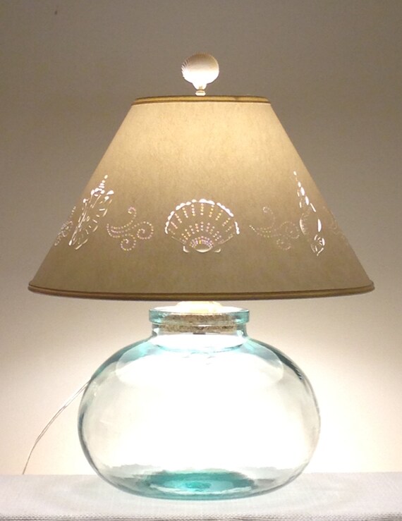 Fillable Bean Jar Lamp with Seashell Cut by BarbaraGailsLamps