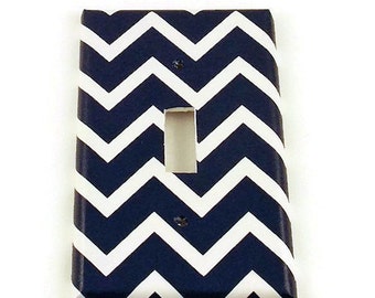 Wall Decor Light Switch Cover Switch Plate Switchplate in Navy Chevron (208S)