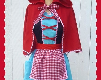 Little Red Riding hood costume, fairy tale apron, retro apron, dress up costume aprons, womens costume, Halloween costume, red cape Active