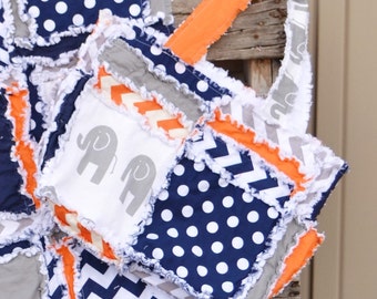 Elephant Purse - Navy / Gray / Orange Elephant Diaper Bag - Chevron Diaper Bag - Baby Boy Diaper Bag - Large Diaper Bag - Rag Quilt Purse