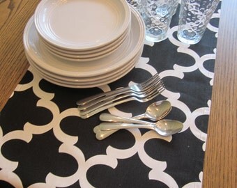 Black and White Table Runner - Weddings, Receptions, Parties, Dining Table, Buffet