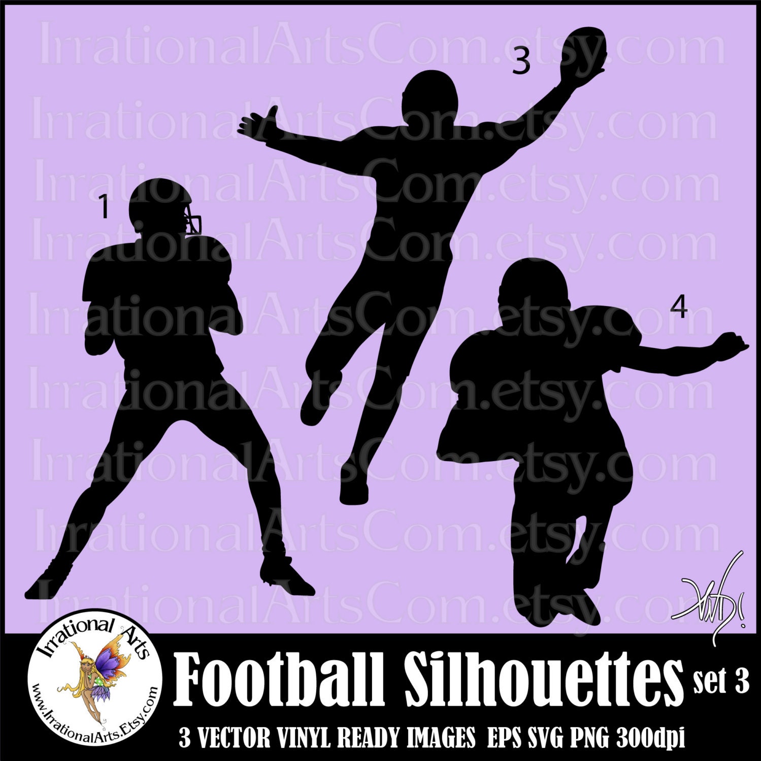 Football Silhouettes set 3 - with 3 Vector Vinyl Ready Images SVG EPS