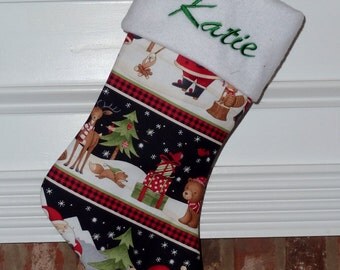 Santa and Woodland Friends Personalized Christmas Stocking