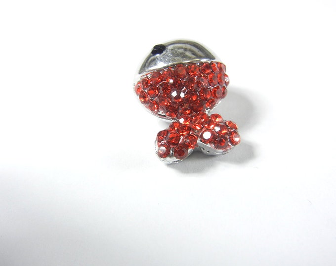 Small Red Fish Bead Red Rhinestones Silver-tone