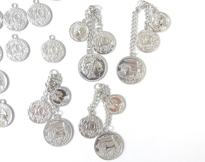 Lot of Quality Coin Currency Charms with Horses, Unicorn, Profile Silver-tone